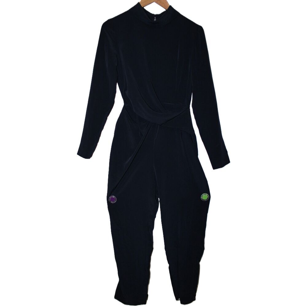NWT Womens ASOS Black Zip Up Long Sleeve High Neck Waist Detail Jumpsuit Size 6
